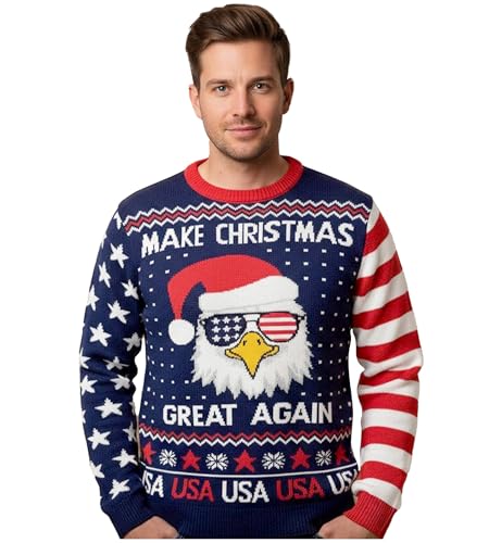 Tstars Santa Sports Ugly Christmas Sweater for Men Basketball Hockey Golf Funny Holiday Knit Pullover Festive Winter Style, Great Again/Multicolor (X-Large)