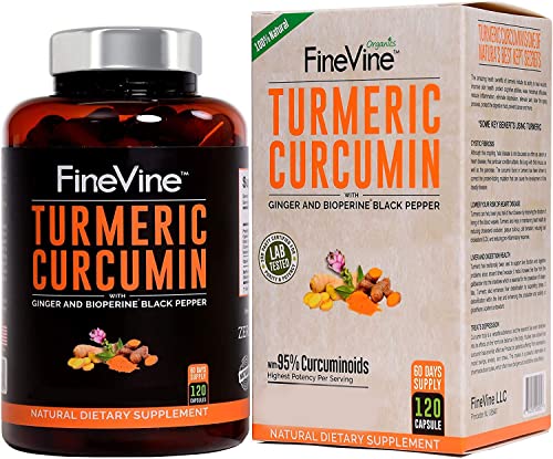 Turmeric Curcumin With Bioperine Black Pepper And Ginger - Made In Usa - 120 Vegetarian Capsules For Advanced Absorption, Cardiovascular Health, Joints Support And Anti Aging Supplement #TOP30