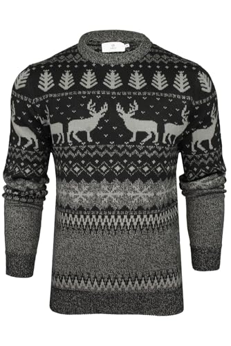 Xact Jersey nórdico para hombre con diseño de renos, Negro y gris., S