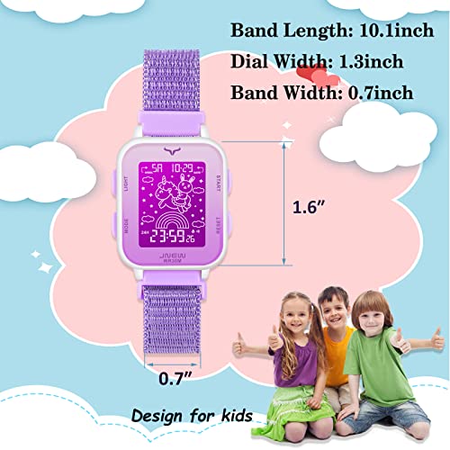 Venhoo Girls Digital Kids Watch With Moving Unicorn Dial Outdoor Sport Woven Nylon Strap 7 Colorful Led Electrical Wrist Watches With Alarm Luminous Stopwatch For Little Girls Child-Purple #TOP5