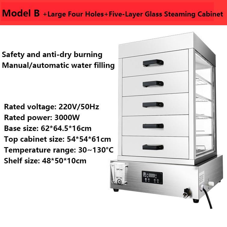 Vaporera eléctrica de 5 Capas/6 Capas/7 Capas, máquina de Hacer Bollos al Vapor de 4 Orificios, Adecuada para vaporeras de 12 a 26/48 a 52 cm, Utilizada en restaurantes Buffet. (B)