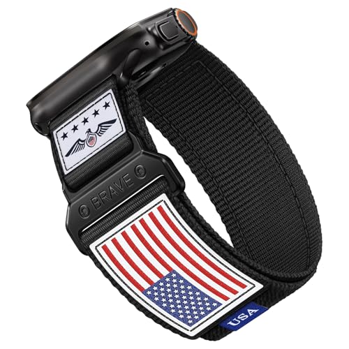 Image of Sport Bands Compatible with Apple Watch Ultra 3 Band 49mm 46mm 45mm 44mm 42mm Men Women, Rugged Nylon Loop Strap with Durable Metal Stars-Stripes Flag for iWatch Ultra /Series 11 10 9 8 7 6 5 4 SE 3 2