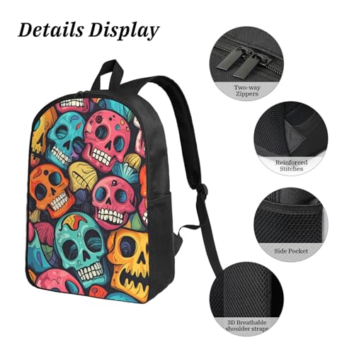Cartoon Skull Backpacks 3 Pcs Unisex Travel Backpack with Fun Graphic Cartoon Print for Daily Commute4