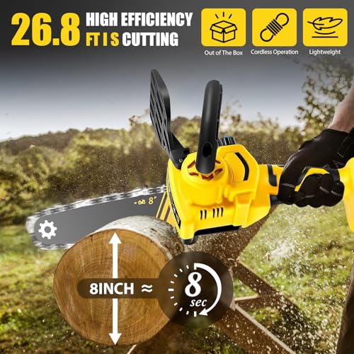 8 inch Mini Chainsaw Cordless, Electric Chainsaw Cordless Compatible with Dewalt 18V 20V Battery, Brushless Auto-Oiler, Small Chain Saw with Chain for Wood Cutting Tree Pruning (Battery not Included) - Image 4