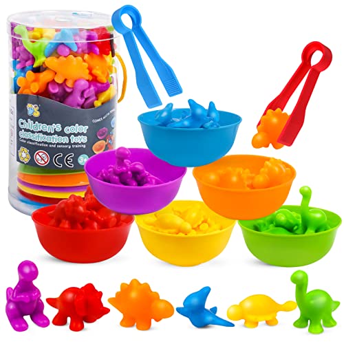 USATDD Counting Dinosaur Toys Matching Color Sorting Stacking Games with