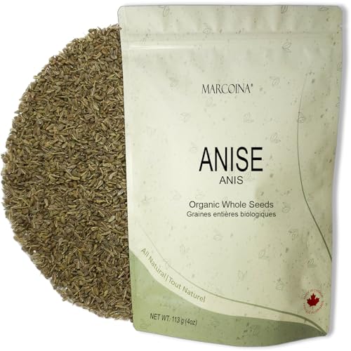 Organic Anise Seeds Herbal Loose Tea by Marcoina - Whole Seeds, 113g in Resealable bag, Caffeine-Free Tea from Egypt - Perfect for Hot Brews, Cooking, and Spices - Known as Pimpinella anisum, Aniseed, anis. - 4oz.