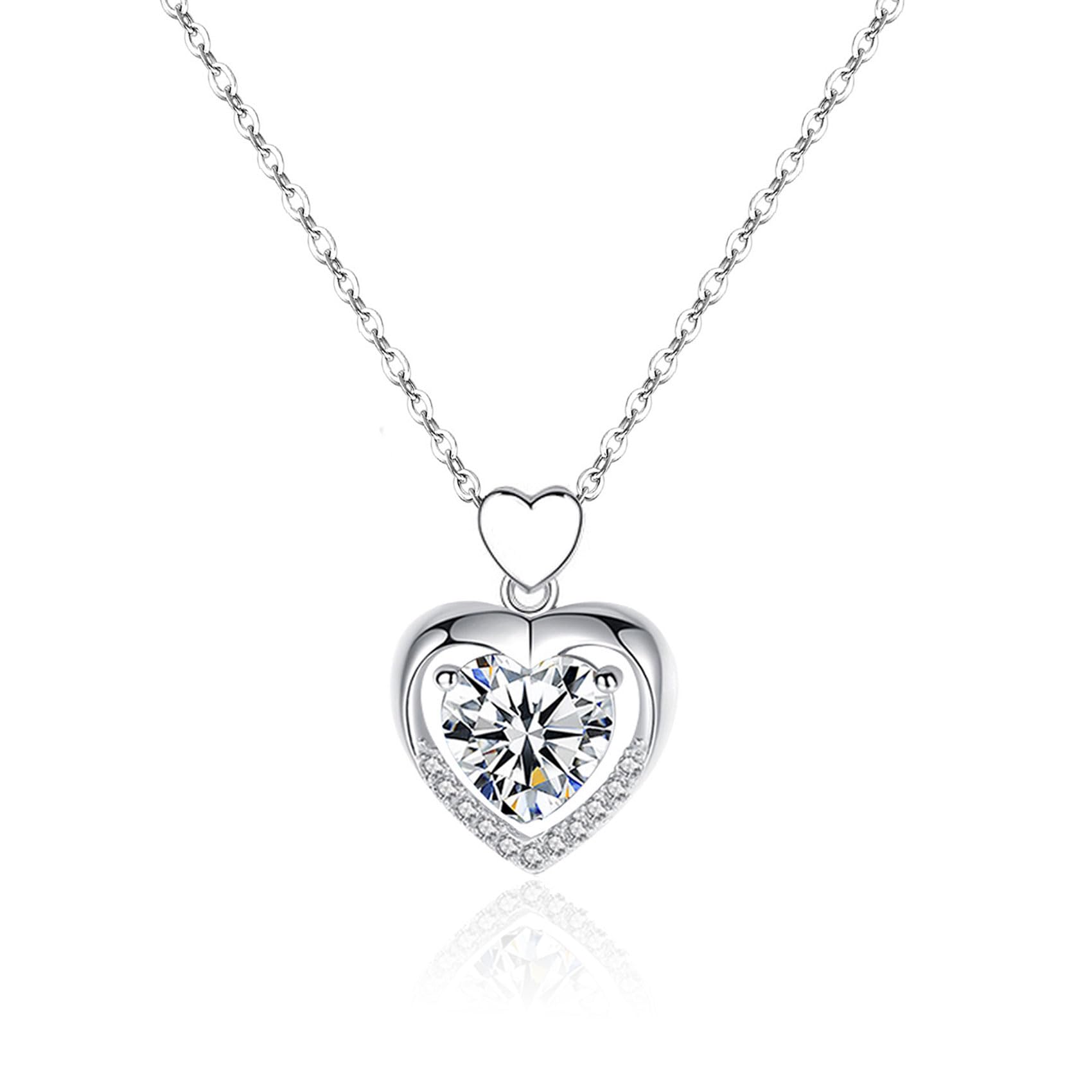 CERSLIMO Silver Jewellery Set for Women Girls Ladies - 14k White Gold Heart Necklace & Heart Stud Earrings & Heart Charm Bracelet | Jewellery Set Wedding Gifts Birthday Christmas, Color: White/Blue