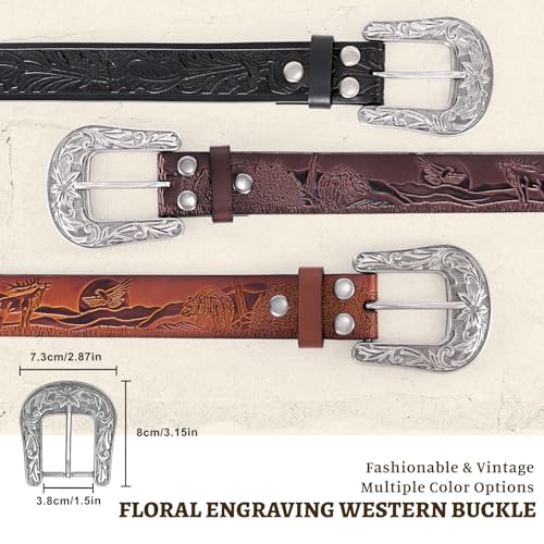 Western Leather Belt for Women Men 1.5" Embossed Country Belt Leather Cowboy Buckle Belts for Jean Vintage Belt Gift4