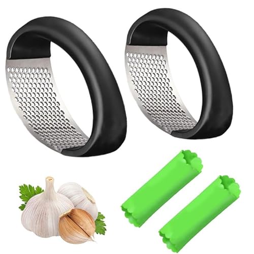 Prensa Ajos - 4pcs Prensa de Ajo de acero Inoxidable Ajos Manual Gadgets Cocina con Pela Ajos Silicona o El Machacador de Ajos Protector de Dedos Para Cortar Verduras Forma Segura