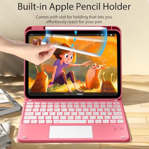 kenke for iPad 11/10th Gen Case with Keyboard 11/10.9 inch 2025 A16/2022, Detachable Wireless Bluetooth with Right Side Pencil Holder, Multi-Touch Trackpad Backlit Square Gray Keycaps (Watermelon Red) by kenke - Image 4