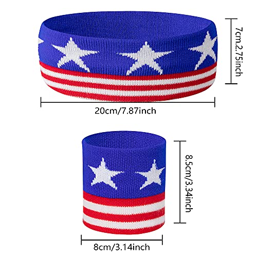 image for SHANGXING 2 Set American Flag Sports Headband & Wristband- Striped Swe