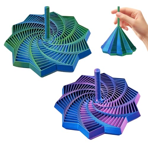 2Pcs 3D Printed Expanded Sensory Fidget Star Expandable 4.3 Inch Fractal Fidget Hexagon Whirling Spiral Star Stress-Relief Spinning Tower Toy with Handles (Blue-Purple + Blue-Green)