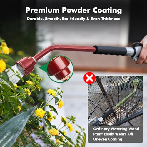 RESTMO Heavy Duty Full Metal Long Watering Wand, 24 Inches Gentle Soft Full Shower Sprayer Wand with Flow Control, Hose Wand for Hanging Baskets, Shrubs, Plants, Flowers, Garden and Lawn, Red by Restmo - Image 7