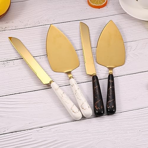 Wedding Cake Knife Set, 2Pcs Cake Knife and Server Set Stainless Steel Cake Cutting Set Ceramic Handles Cake Cutting Utensils Reusable Cake Pie Cutter and Spatula for Wedding Birthday Anniversary