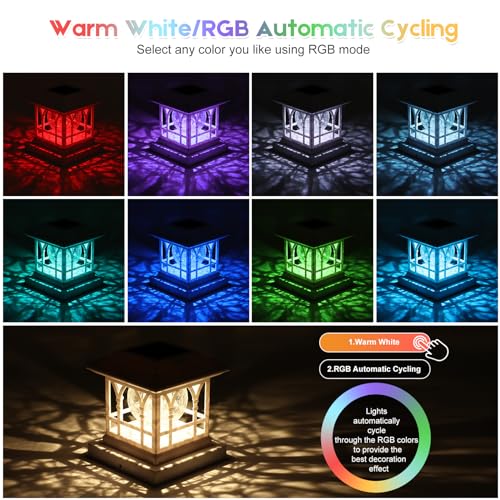 AEYANZZ Fence Post Solar Lights, Crackle Glass Solar Post Cap Lights, 20 Lumens, Warm White & RGB Automatic Cycling 2 Modes for 3.6x3.6 4x4 4.5x4.5 5x5 Vinyl Wooden Posts Decoration, White (1 Pack) by AEYANZZ - Image 2