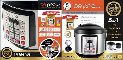 Be Pro Chef Robot Cocina Olla Programable 5L Multifunción 900W Temporizador 24H Recetario...