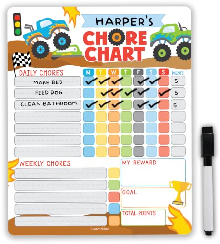 Image of Magnetic Chore Chart for Kids Dry Erase Reward Chart for Home and Classroom | Monster Truck Reusable Behavior Charts for Kids at Home and School, Weekly Magnet Responsibility Tracker for Teens and Adults