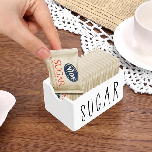 White Ceramic Sugar Packet Holder for Coffee Bar, Sugar Packets Caddy, Sugar Packet Container Sugar Packets Dispenser Sugar Packet Organizer for Table, Office, Hotel, Restaurant