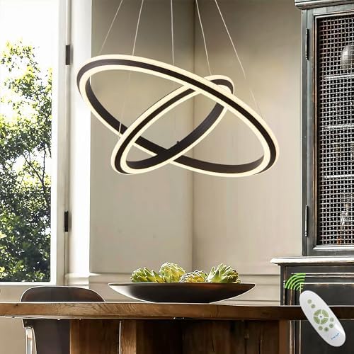 HIHIHOMY Modern Led Chandelier,Upgrade 2 Ring Modern Chandelier Light Fixture, Led Pendant Light with Dual Sided Led Strips,Dimmable with Remote,Higher Transmitting for Dining Room,Kitchen Island