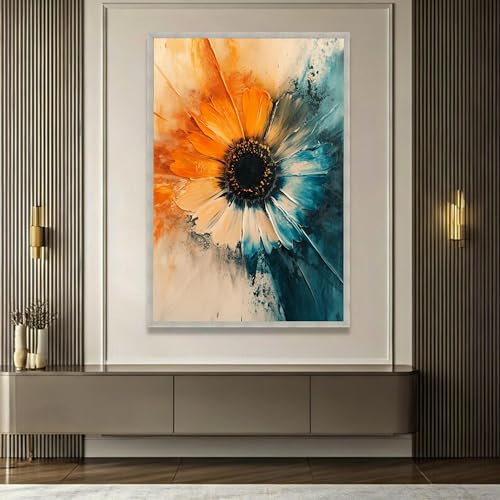 Affiche décorative florale moderne tournesol abstrait grand format 60x90 encadré