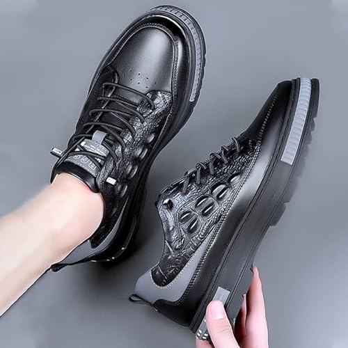 Men's Crocodile Pattern Waterproof Cowhide Shoes,Height Lifting Non-Slip Casual Softsole Oxford Fashion Leather Lace-Up Sneaker4