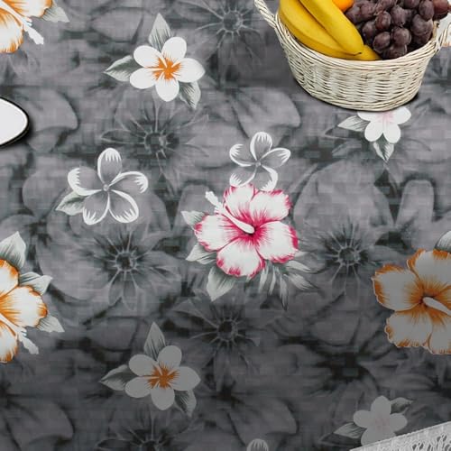 Image of The Furnishing Tree Waterproof PVC Rectangle Shaped 8 Seater Table Cover WxL 60x108 inches Floral Pattern Multi Grey with White Border lace