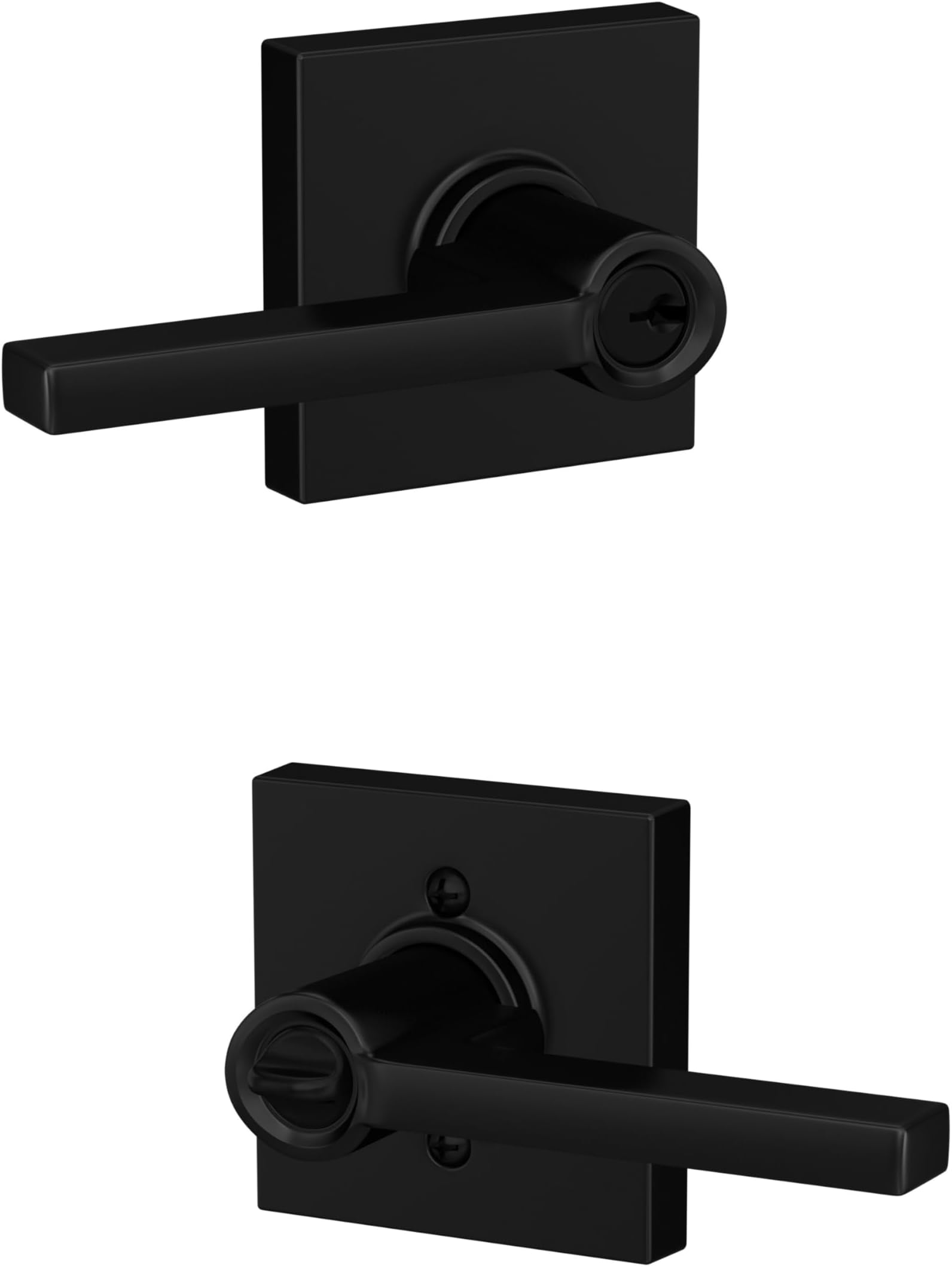 SCHLAGE F51A LAT 622 COL Latitude Lever with Collins Trim Keyed Entry Lock, Matte Black