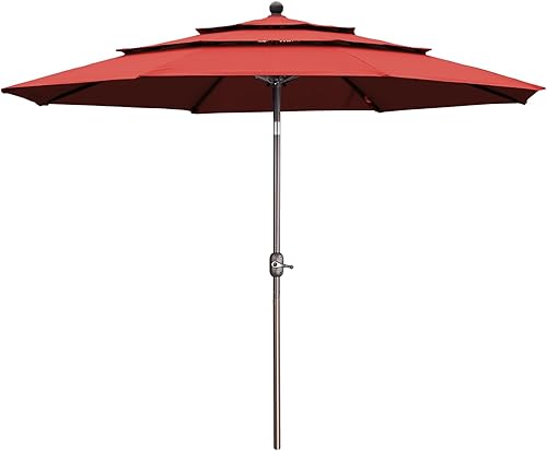 Aoodor Sombrilla de patio de 10 pies, sombrilla de mesa para exteriores, sombrilla de mercado con 3 niveles, color rojo vino