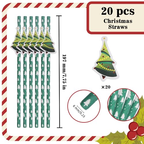 20 pitillos de papel navideños con árbol verde 7.7x0.24 in miniatura 2