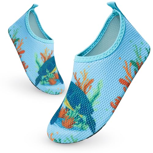 EDOTON Dziecięce buty do wody dla dziewczynek Buty do pływania dla małych małych butów do wody Szybkoschnące buty na boso do basenu Surfing Sport, Żółw morski, 28/29 EU Étroit
