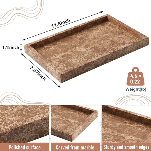 Image of Marble Bathroom Tray,Pure Natural Vanity Tray,Marble Tray for Kitchen Counter Non-Ceramic /Non-Resin,Stone Trays 12 x 8 inch (Dark Brown)