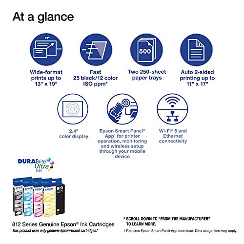 Epson Workforce Pro Wf-7310 Wireless Wide-Format Printer With Print Up To 13" X 19", Auto 2-Sided Printing Up To 11" X 17", 500-Sheet Capacity, 2.4" Color Display, Smart Panel App, Medium,Black #TOP2