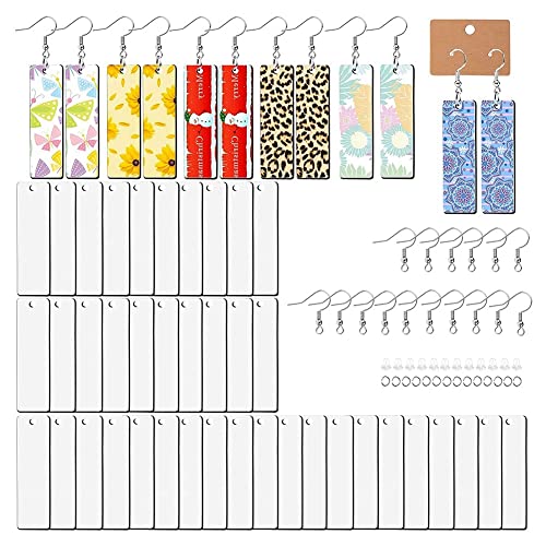 Frefgikty 50Pcs Sublimation Blank Earrings Rectangular, Heat Transfer Earring Pendant with Earring Bags, DIY Making Sublimation