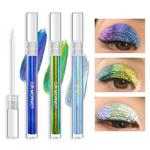 JUR MORNIER Multichrome Liquid Eyeshadow Set, 3 Colors Multi-Dimensional Eye Liner Makeup, High Pigment Waterproof Metallic, Ultra Fine Tip Glitter (104+105+106)