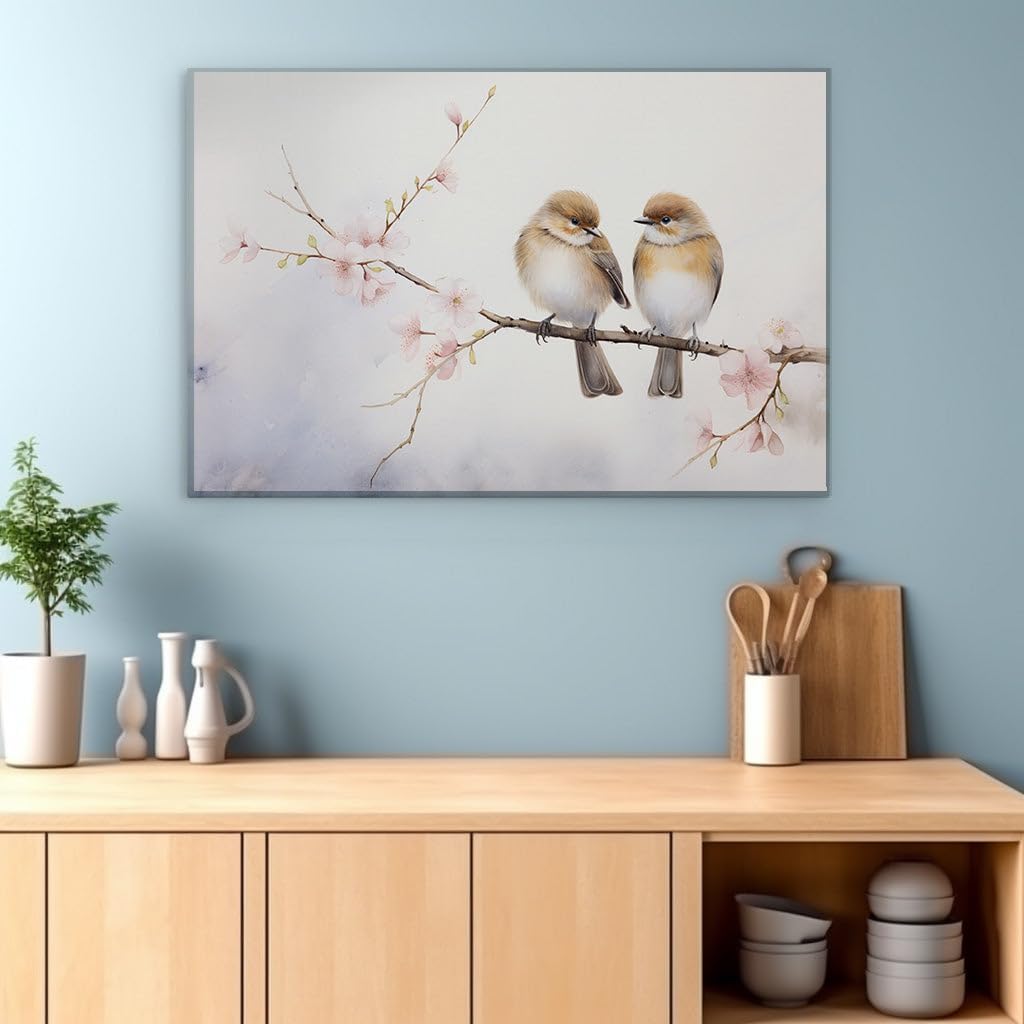 Canvas for Living room. Serenade Among Sakura Blooms: A Portrait of Avian Harmony, 27 x 18 inch Canvas Wall Art - Contemporary Masterpieces - Modern Home Decor - 69x46 cm (27x18 inch)