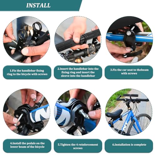 UVVRUR Children's Front Bicycle Seat Mountain Bike Child Seat with Handlebar and Pedal, Portable, Assembled for Children from 2 to 7 Years - Image 3