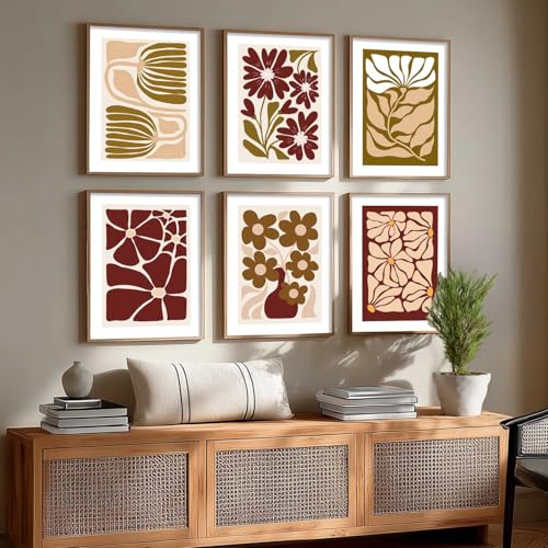 Image of kotart Abstract Floral Art Home Decoration Paintings With Frame For Living Room Bed Room Hotel Wall Decor Digital Reprint Set of 6 (10X13 inch)