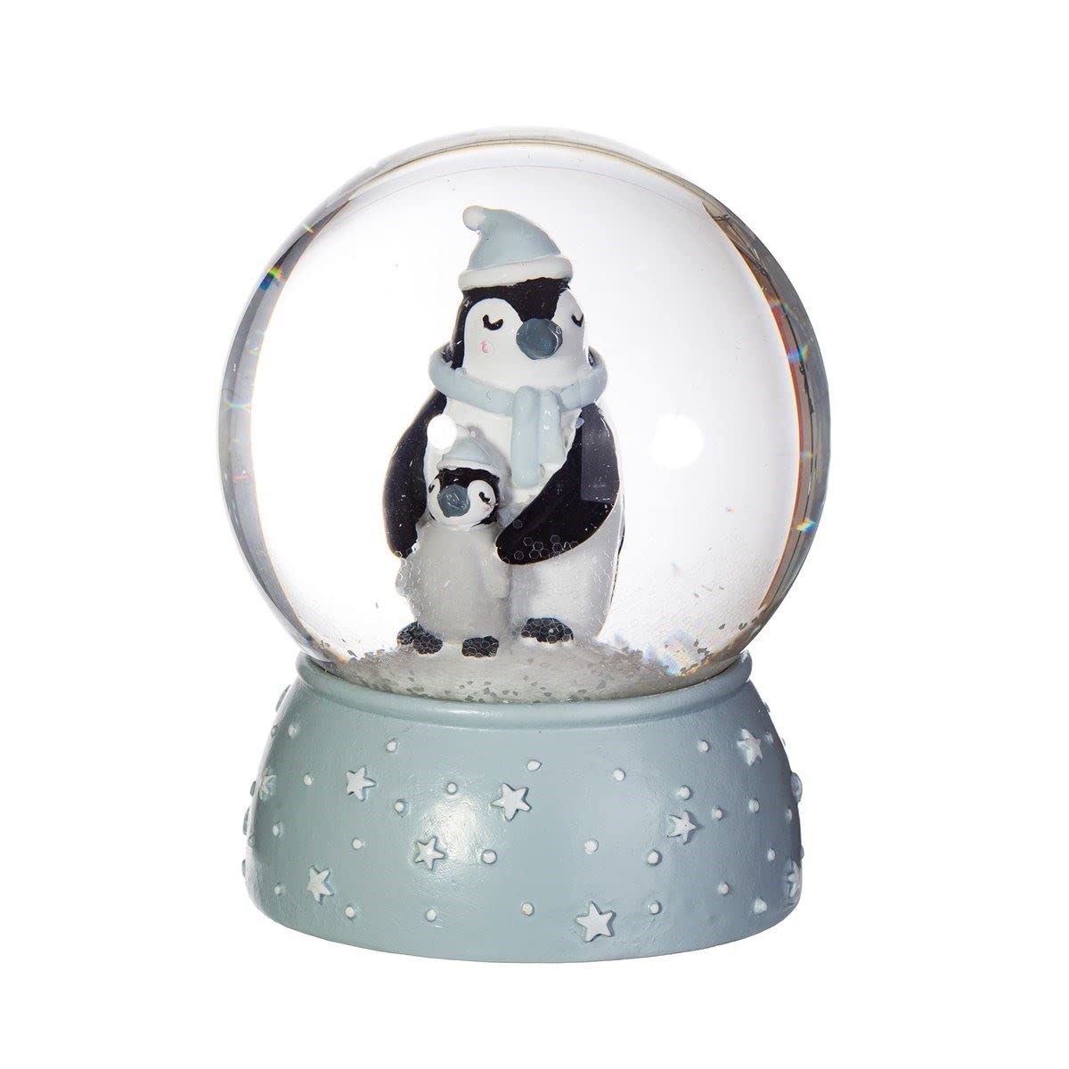Sass & Belle Mum & Baby Penguin Snow Globe Blue
