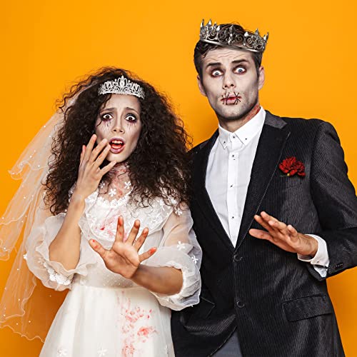 King Crown 2 Pcs Royal King Crown Metal Crystal Tiara Crown For Men Women Bridegroom Bride Princess For Wedding Halloween (Crystal Style) #TOP4