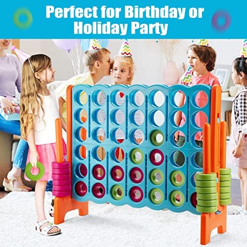 COSTWAY Giant Connect 4, Four in A Row Game Set with 42 Jumbo Rings & Quick-Release Slider, 120 x 104cm 4-to-Score Outdoor Garden Games for Kids Adult