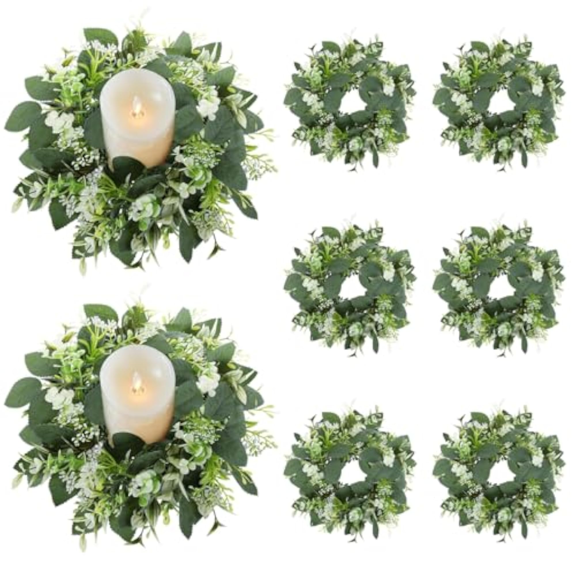 8 Pack Eucalyptus Candle Rings, Artificial Greenery