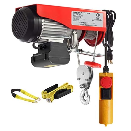 Partsam 1100 lbs Lift Electric Hoist Crane Remote Control Power System, Zinc-Plated Steel Wire Overhead Crane Garage Ceiling Pulley Winch w/Premium Straps (w/Emergency Stop Switch)