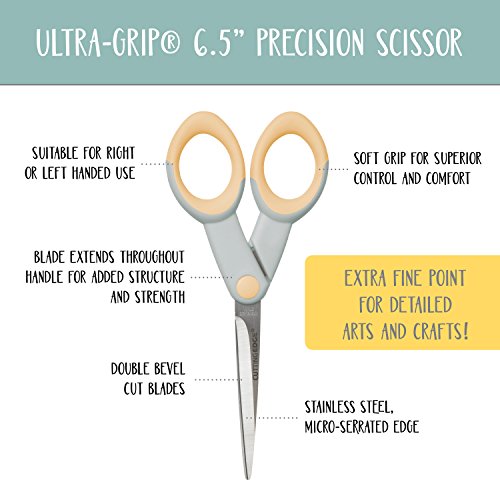 Ecr4Kids Elr-13209-Pye Cutting Edge Ultra-Grip 6.5" Precision Stainless Steel Scissors, Heavy Duty For Offices, Home, School, Yellow #TOP3