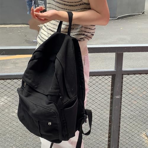 IAUGO Canvas Backpack for Women Cute Backpack for Women Vintage Laptop Aesthetic Knapsack-Black by IAUGO - Image 6