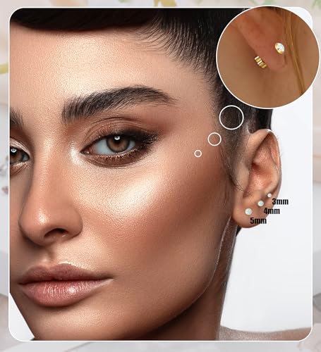 Enticera G23 Titanium Opal Earrings For Sensitive Skin Handmade Flower Screw Back Opal Stud Earrings 20G 14K Gold Hypoallergenic Nap Earrings For Helix Cartilage Piercing Gold 3Mm thumb #4