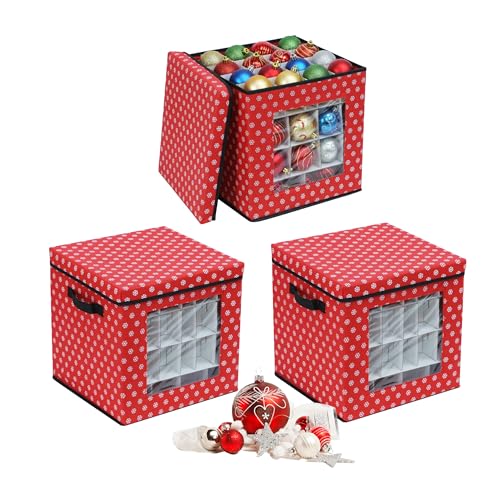 Relaxdays Weihnachtskugel Aufbewahrungsbox 3er Set HxBxT: 33 x 33 x 33 cm Vlies Pappe Weihnachtskugelkiste rot