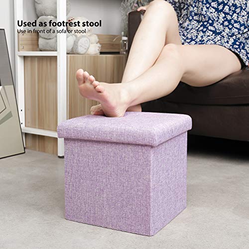 B Fsobeiialeo Storage Ottoman Cube, Linen Small Coffee Table, Foot Rest Stool Seat, Folding Toys Chest Collapsible For Kids Light Purple 11.8"X11.8"X11.8" #TOP4