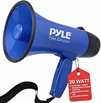 Pyle PMP21BL Portable Megaphone Speaker Siren Bullhorn - Compact and Battery Operated with 20 Watt Power, Microphone, 2 Modes, PA Sound and Foldable Handle for Cheerleading and Police Use, Blue