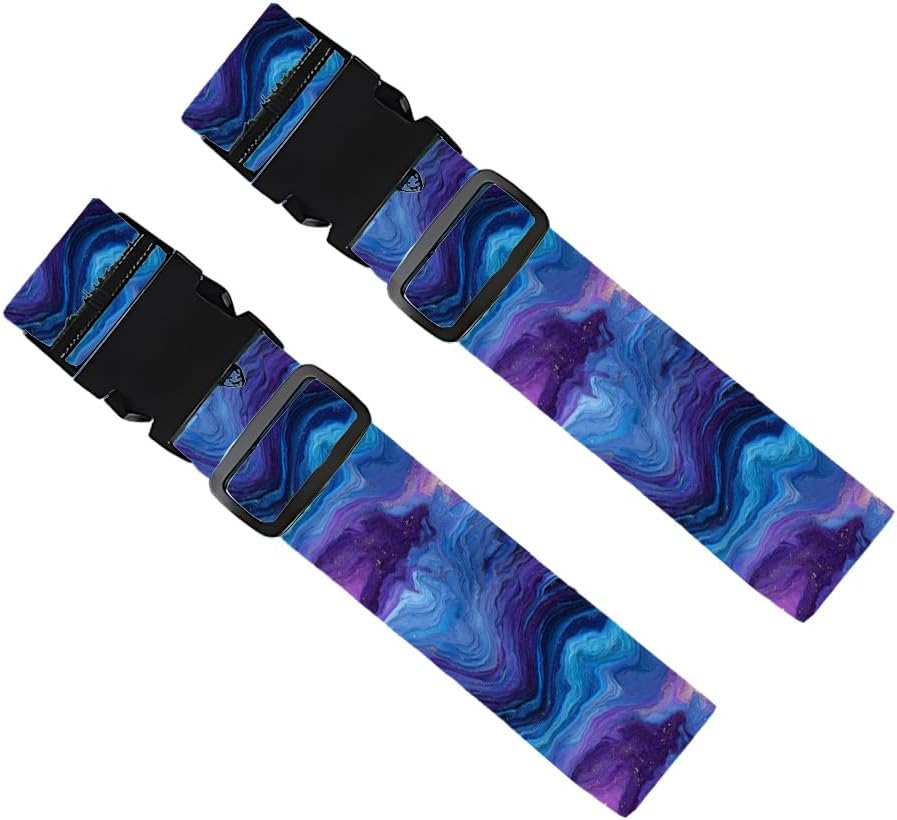 2 Pack Luggage Straps for Suitcases, Adjustable Travel Belt with Buckle, 2" Wide Heavy Duty Suitcase Straps for Summer Vacations, Purple Blue Marble Nebula Pattern, Travel Essentials, Multi