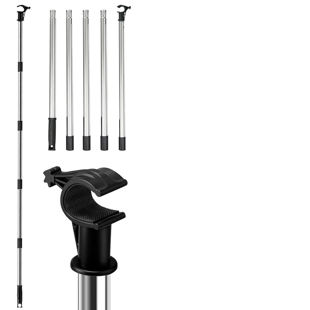 Zmcvoe Black And Silver Window Pole Opener, Telescopic Pole For Roof For Velux Ggl & Ggu Skylight Roof Windows, Stainless Steel, Part Loft Hatch Pole With A Hook For Loft Ladder Vertical Horizontal Sliding Windows (1.84M)
